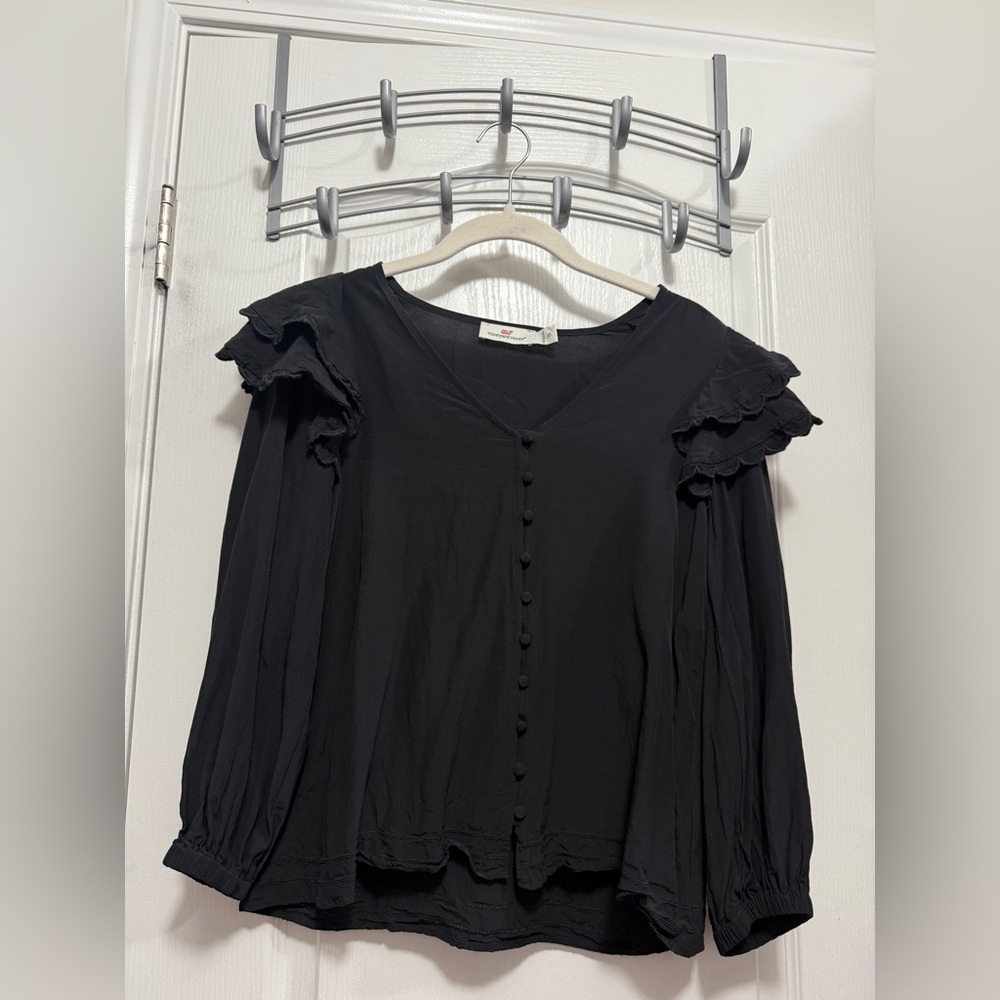 Vineyard Vines Women's solid scallop ruffle sleeve top sz XS Preppy Classic